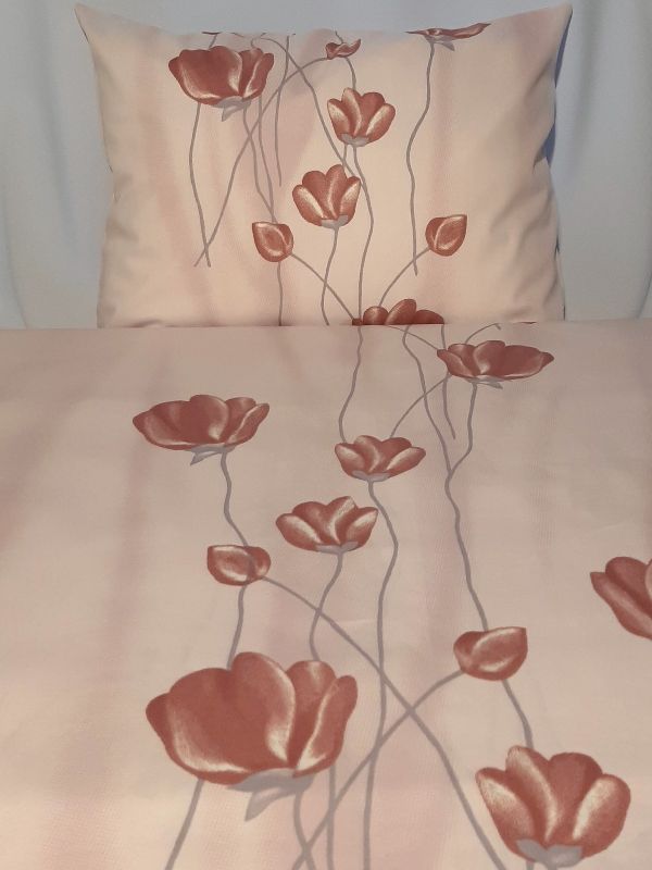 Pamut szatén ágynemű drapp virágos mintás