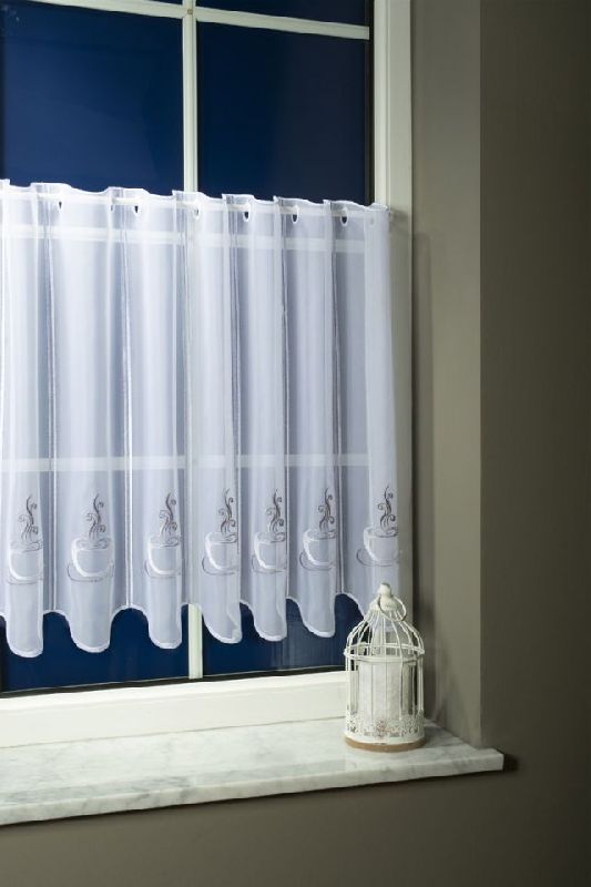 Melange hímzett kávés vitrázs függöny 60cm